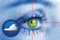 virginia map icon and an iris-scanning security system