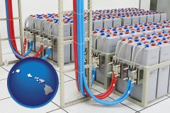 hawaii map icon and industrial strength storage batteries