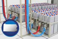 pennsylvania map icon and industrial strength storage batteries