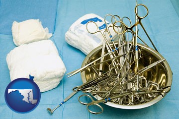 surgical instruments and bandages - with Maryland icon