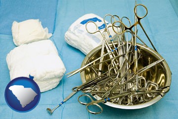 surgical instruments and bandages - with South Carolina icon