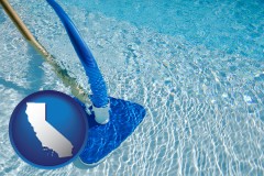 california map icon and a swimming pool vacuum cleaner