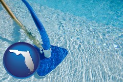 florida map icon and a swimming pool vacuum cleaner