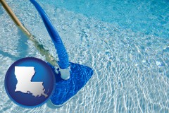 louisiana map icon and a swimming pool vacuum cleaner