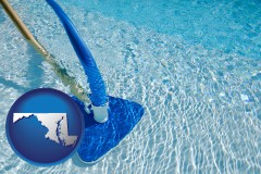 maryland map icon and a swimming pool vacuum cleaner