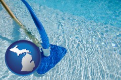 michigan map icon and a swimming pool vacuum cleaner