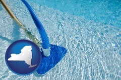 new-york map icon and a swimming pool vacuum cleaner