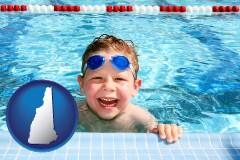new-hampshire map icon and a boy in a swimming pool
