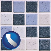 california map icon and bathroom tiles