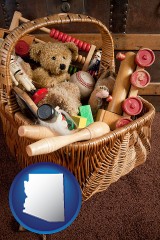 arizona map icon and vintage toys