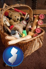 new-jersey map icon and vintage toys