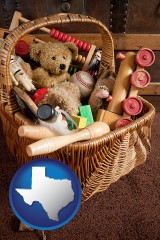 texas map icon and vintage toys