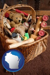 wisconsin map icon and vintage toys
